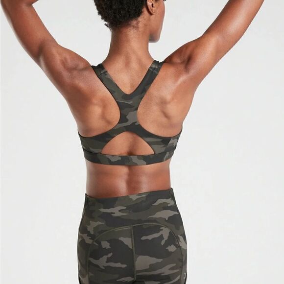 ATHLETA Ultimate Printed Camo Bra Olive Green Women’s Size Small - Picture 3 of 8